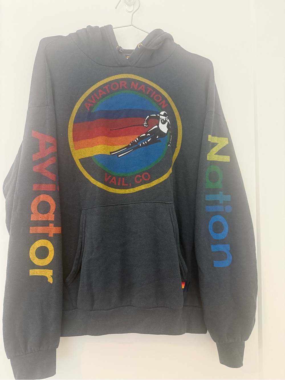 Aviator Nation Black Hoodie with Rainbow Ski Circle Logo